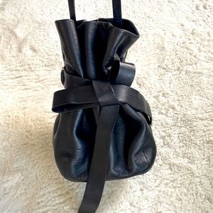 Jimmy Choo black leather tie up bow bucket handbag